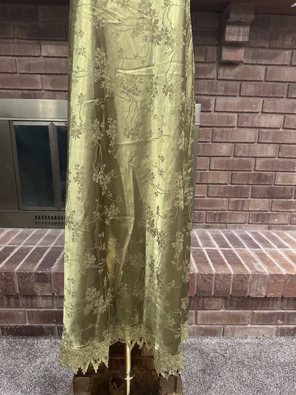 NWT Rihoas Olive Green Jacquard Cap Sleeve Satin Midi Dress XL Cottagecore - Picture 7 of 11